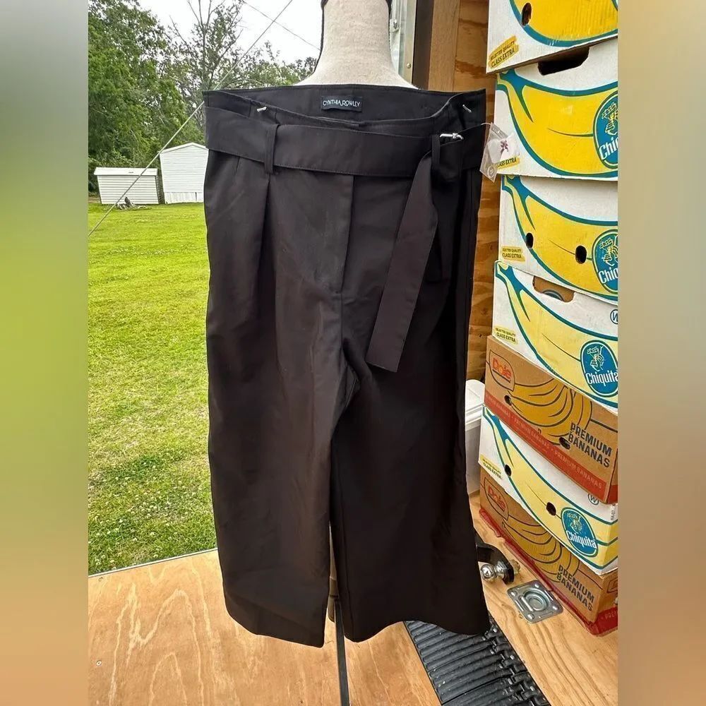 NWT Cynthia Rowley Black Cropped Pants with Belt